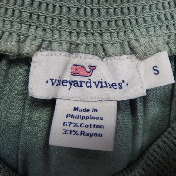 Vineyard Vines Smocked Dress Size S Short Sleeve Mini Womens Olive Green - Picture 6 of 8